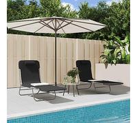 DYRJDJWIDHW 2 Pack Folding Sun Loungers Outdoor Textilene Steel Frame Patio Pool Beach Chairs Adjustable Reclining Black Garden Furniture with Carry Handle