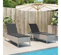 DYRJDJWIDHW 2 Pack Outdoor Sun Lounger Chairs with Cushions, Adjustable Reclining PE Rattan Patio Furniture for Poolside Garden Terrace, Light Gray Frame with Dark Gray Weatherproof Cushions