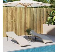 DYRJDJWIDHW 2 Pack Outdoor Sun Loungers with Beige Cushions, Adjustable Reclining Beach Chairs, PE Rattan Patio Furniture for Garden Poolside Relaxation, Supports 110kg