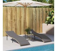 DYRJDJWIDHW 2 Pack Outdoor Sun Loungers with Beige Cushions, Adjustable Reclining Garden Lounge Chairs, Weather Resistant PE Rattan Patio Furniture for Poolside and Backyard Relaxation