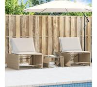 DYRJDJWIDHW 2 Pack Outdoor Sun Loungers with Side Table Beige PE Rattan Furniture Set Adjustable Reclining Chairs Weather Resistant Patio Garden Poolside Relaxation