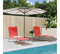 DYRJDJWIDHW 2 Pack Red Textilene Steel Folding Sun Loungers Outdoor Garden Pool Patio Chairs with Adjustable Backrest UV Resistant Comfortable Portable