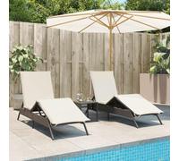 DYRJDJWIDHW 2 Pcs Brown Polyrattan Sun Loungers with Side Table, Adjustable Reclining Outdoor Sunbeds with Removable Cushions for Patio Garden Poolside Relaxation