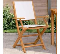 DYRJDJWIDHW 2 Pcs Garden Chairs Acacia Solid Wood Cream White Outdoor Folding Armchairs with Fabric Seat for Patio Balcony Terrace, Weather Resistant & Foldable Design