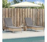 DYRJDJWIDHW 2 Pcs Outdoor Sun Loungers with Beige Cushions, Adjustable Backrest PE Rattan Patio Lounge Chairs with Wheels for Garden Poolside Beach Relaxation