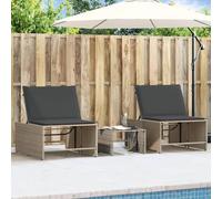 DYRJDJWIDHW 2 Pcs Outdoor Sun Loungers with Side Table Set, Adjustable Reclining Backrest, Weather Resistant Poly Rattan Furniture for Patio Garden Poolside Relaxation