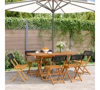 DYRJDJWIDHW 6 Pack Folding Garden Chairs Black Poly Rattan Solid Wood Outdoor Patio Furniture Set with Armrests for Balcony Terrace Backyard Relaxation