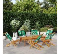 DYRJDJWIDHW 6 Pack Folding Garden Chairs Green Outdoor Patio Furniture Solid Acacia Wood Frame with Polyester Fabric for Balcony Terrace
