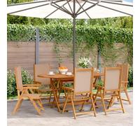 DYRJDJWIDHW 6 Pack Reclining Garden Chairs Acacia Wood Outdoor Patio Furniture Set Foldable Adjustable Backrest Tortoise Color Weather Resistant for Balcony Terrace