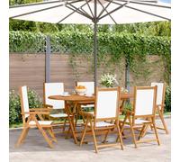 DYRJDJWIDHW 6 Pack Reclining Garden Chairs Cream White Acacia Wood Outdoor Patio Furniture Foldable Adjustable Backrest for Balcony Terrace