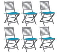 DYRJDJWIDHW 6 Pcs Folding Garden Chairs with Cushions Solid Acacia Wood Outdoor Patio Dining Set Weather Resistant Foldable Seating for Terrace