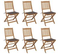 DYRJDJWIDHW 6 Pcs Folding Garden Chairs with Cushions Solid Acacia Wood Outdoor Patio Furniture Set for Relaxing in Sun, Foldable Seating Solution
