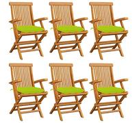 DYRJDJWIDHW 6 Pcs Teak Wood Folding Garden Chairs with Light Green Cushions, Outdoor Patio Furniture Set for Terrace, Weather Resistant Foldable Seating with Armrests