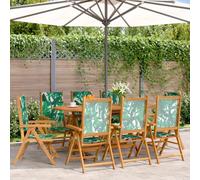 DYRJDJWIDHW 8 Pack Reclining Garden Chairs Acacia Wood Folding Outdoor Patio Furniture Set with Green Fabric Cushions for Backyard Balcony Relaxation