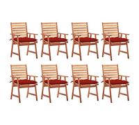DYRJDJWIDHW 8 Pcs Acacia Wood Outdoor Dining Chairs with Cushions, Weather Resistant Patio Garden Furniture Set, Red Waterproof Seat Cushions, Comfortable Backyard Terrace Seating Solution
