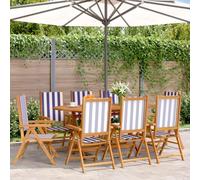 DYRJDJWIDHW 8 Pcs Reclining Garden Chairs Blue White Wood Acacia Outdoor Patio Furniture Set Foldable Adjustable Backrest for Balcony Terrace