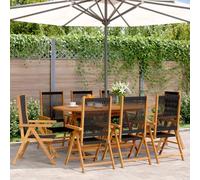DYRJDJWIDHW 8 Pcs Reclining Garden Chairs Solid Acacia Wood Outdoor Patio Furniture Set Black Foldable Lounge Seating for Balcony Terrace
