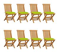 DYRJDJWIDHW 8 Pcs Teak Wood Folding Garden Chairs with Green Cushions, Weather Resistant Outdoor Dining Furniture Set for Patio Terrace Restaurant