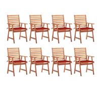 DYRJDJWIDHW 8-Piece Acacia Wood Outdoor Dining Chairs Set with Cushions, Weather Resistant Patio Garden Furniture, Red Waterproof Seat Cushions, Comfortable Dining Chairs for Terrace Backyard
