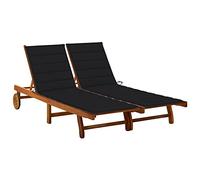 DYRJDJWIDHW Acacia Wood 2 Seater Garden Sun Lounger with Cushions, Adjustable Backrest and Footrest, Wheels for Patio Poolside Outdoor Relaxation Furniture