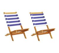 DYRJDJWIDHW Acacia Wood Folding Garden Chairs 2pcs Set, Outdoor Patio Furniture with Blue White Fabric, Weather Resistant Foldable Chairs for Balcony Terrace
