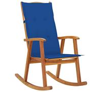 DYRJDJWIDHW Acacia Wood Rocking Chair with Cushions, Weather Resistant Outdoor Indoor Patio Garden Swing Chair, High Back Ergonomic Design, Royal Blue Waterproof Cushions, Max Load 110kg