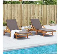 DYRJDJWIDHW Acacia Wood Sun Lounger Set 2 Pcs with Cushions Outdoor Reclining Chaise Lounge Chairs with Wheels and Side Table for Patio Garden Poolside Relaxation