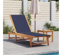 DYRJDJWIDHW Acacia Wood Sun Lounger with Adjustable Backrest and Side Table, Outdoor Patio Furniture for Garden Pool Beach Relaxation, Blue Textilene Fabric, 110kg Capacity