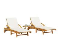 DYRJDJWIDHW Acacia Wood Sun Loungers with Side Table 2pcs Set Outdoor Patio Poolside Reclining Chairs with Thick Cushions Foldable Design Weather Resistant Furniture