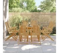 DYRJDJWIDHW Bamboo Folding Garden Chairs 8 Pcs Set Outdoor Patio Dining Furniture with Backrest and Armrests Foldable Design Natural Material 53x66x99 cm