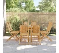 DYRJDJWIDHW Bamboo Folding Garden Chairs 8-Piece Set Outdoor Patio Dining Furniture Foldable Waterproof Durable 46x66x99 cm Natural Finish for Terrace Balcony
