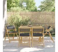 DYRJDJWIDHW Bistro Folding Chairs Set of 6 with Dark Gray Cushions, Bamboo Outdoor Dining Foldable Patio Chairs for Garden Restaurant Cafe, Comfortable Seating with Removable Washable Covers