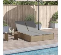 DYRJDJWIDHW Double Sun Lounger with Beige Cushions Outdoor Rattan Patio Furniture Adjustable Backrest Weather Resistant for Garden Poolside Relaxation