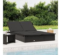 DYRJDJWIDHW Double Sun Lounger with Black Cushions, 2 Person Outdoor Recliner Chair Adjustable Backrest, Weatherproof PE Rattan Poolside Patio Furniture for Garden Terrace