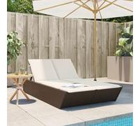 DYRJDJWIDHW Double Sun Lounger with Brown Cushions Outdoor Poly Rattan Furniture Adjustable Backrest Weather Resistant Patio Garden Poolside Relaxation Bed
