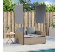 DYRJDJWIDHW Double Sun Lounger with Canopy and Beige Curtains Outdoor Rattan Daybed Patio Furniture Waterproof UV Resistant for Garden Poolside Relaxation