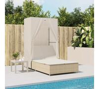DYRJDJWIDHW Double Sun Lounger with Canopy and Beige PE Rattan, Adjustable Backrest, UV Resistant Outdoor Daybed for Patio Garden Poolside, Removable Washable Cushions, 280kg Capacity