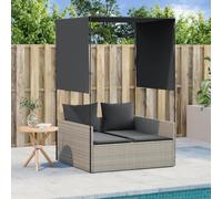 DYRJDJWIDHW Double Sun Lounger with Canopy and Curtains Light Gray PE Rattan Outdoor Daybed Patio Furniture for Garden Terrace Poolside Relaxation Comfortable Weather Resistant