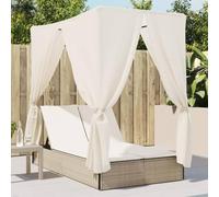 DYRJDJWIDHW Double Sun Lounger with Canopy and Side Curtains, Outdoor Rattan Daybed with Adjustable Backrest, Beige Poly Rattan Furniture for Patio Garden Poolside Relaxation