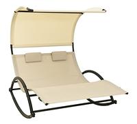 DYRJDJWIDHW Double Sun Lounger with Canopy Outdoor Textilene Cream Patio Furniture for Two Persons UV Protection Steel Frame Beach Garden