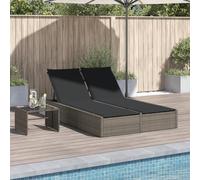 DYRJDJWIDHW Double Sun Lounger with Cushions Gray PE Rattan Outdoor Patio Furniture Adjustable Backrest Weather Resistant for Garden Poolside Relaxation