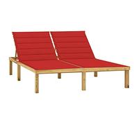 DYRJDJWIDHW Double Sun Lounger with Red Cushions, Impregnated Pine Wood Outdoor Daybed, Adjustable Backrest, Weather Resistant Patio Furniture for Garden, Poolside