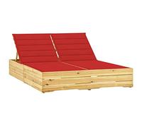 DYRJDJWIDHW Double Sun Lounger with Red Cushions in Impregnated Pine Wood, Adjustable Backrest Outdoor Daybed for 2 Persons, Patio Garden Poolside Relaxation Furniture