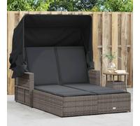 DYRJDJWIDHW Double Sun Lounger with Retractable Canopy, Adjustable Backrest, Removable Cushions, Weather Resistant PE Rattan Outdoor Furniture for Patio Garden Poolside Relaxation