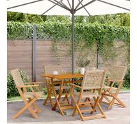 DYRJDJWIDHW Folding Garden Chairs 4pcs Set Beige Outdoor Patio Furniture with Acacia Wood Frame and PE Rattan, Foldable Chairs for Garden, Balcony, Terrace, Weather Resistant, Comfortable Seating