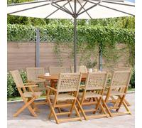 DYRJDJWIDHW Folding Garden Chairs 8 Pack Beige Outdoor Furniture Set with Acacia Wood Frame and PE Rattan for Patio, Balcony, Terrace - Weather Resistant Foldable Chairs