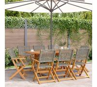 DYRJDJWIDHW Folding Garden Chairs 8 Pack Gray Outdoor Furniture Set with Acacia Wood Frame and Poly Rattan Seating for Patio Balcony Terrace