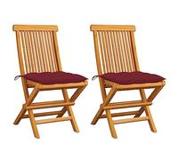 DYRJDJWIDHW Folding Teak Wood Garden Chairs with Wine Red Cushions 2 Pack, Outdoor Patio Dining Seating Furniture for Terrace Balcony, Weather Resistant Foldable Chairs with Comfortable Seat Cushions