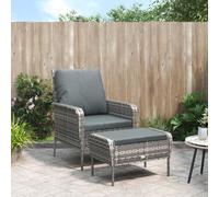 DYRJDJWIDHW Garden Lounge Chair with Footrest Gray PE Rattan Outdoor Patio Furniture Set Weather Resistant Steel Frame Comfortable Seating for Terrace Balcony