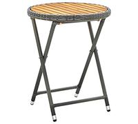 DYRJDJWIDHW Grey Folding Tea Table 60cm Outdoor Garden Patio Furniture with PE Rattan Wicker and Solid Acacia Wood Top, Weather Resistant Foldable Side Table for Balcony Terrace